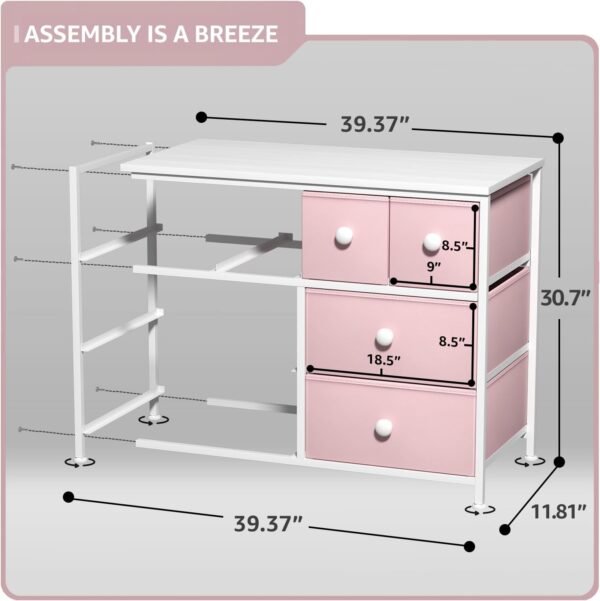 Sorbus Fabric Dresser for Kids Bedroom - Chest of 8 Drawers, Storage Tower, Clothing Organizer, for Closet, for Playroom, for Nursery, Steel Frame, Fabric Bins - Knob Handle (Pastel Pink) - Image 3