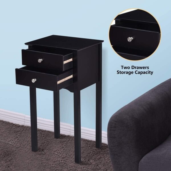 ARLIME Side Table with 2 Drawers, Bedroom Nightstand, Storage Accent Table, Small Tall End Table Beside Sofa, Multi-Purpose Living Room Home Cabinet, 16.0’’ x 13.0’’ x 30.0’’ (Black) - Image 4