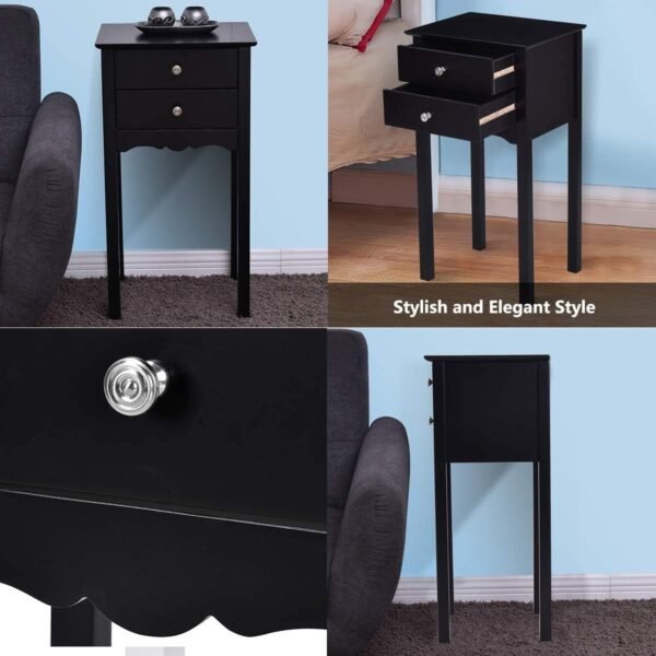 ARLIME Side Table with 2 Drawers, Bedroom Nightstand, Storage Accent Table, Small Tall End Table Beside Sofa, Multi-Purpose Living Room Home Cabinet, 16.0’’ x 13.0’’ x 30.0’’ (Black) - Image 3