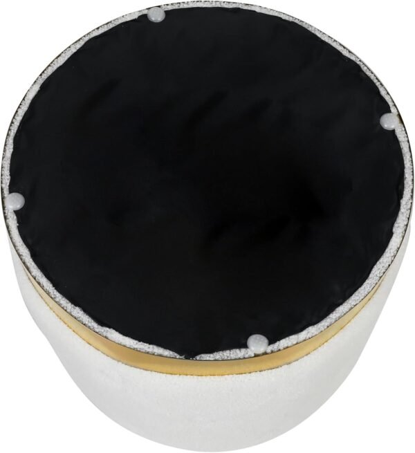 Asense Faux Fur Round Ottoman Button Tufted Upholstered Footrest Extra Seating with Gold Metal Base, White - Image 5