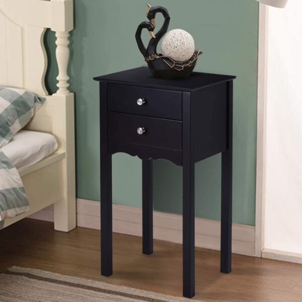 ARLIME Side Table with 2 Drawers, Bedroom Nightstand, Storage Accent Table, Small Tall End Table Beside Sofa, Multi-Purpose Living Room Home Cabinet, 16.0’’ x 13.0’’ x 30.0’’ (Black) - Image 2