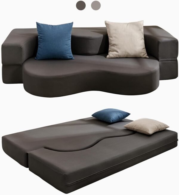 Mjkone Full Size Floding Sofa Bed, Floor Sofa Bed with Memory Foam, Upholstered Convertible Couch Bed, Fold Out Futon Sleeper Couch Bed for Living Room,Guest Room, Washable Cover,Dark Gray - Image 7