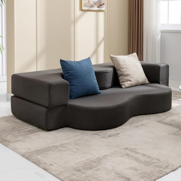 Mjkone Full Size Floding Sofa Bed, Floor Sofa Bed with Memory Foam, Upholstered Convertible Couch Bed, Fold Out Futon Sleeper Couch Bed for Living Room,Guest Room, Washable Cover,Dark Gray - Image 2