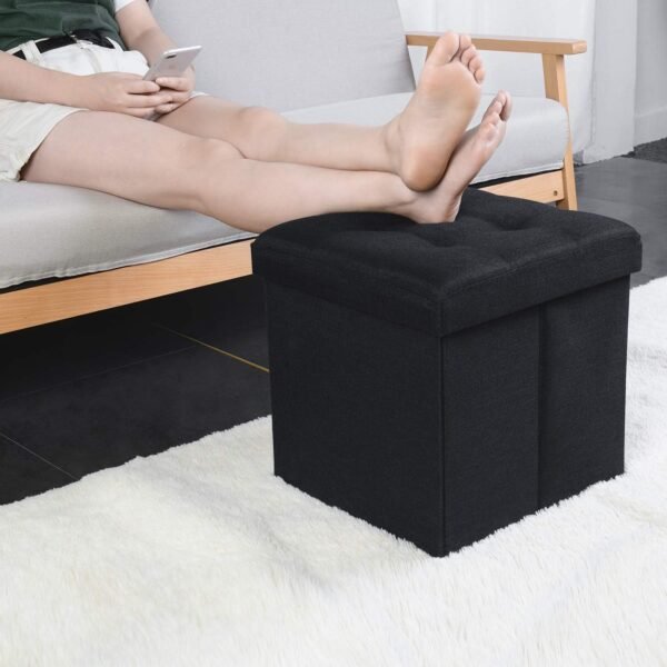 WoneNice Folding Storage Ottoman Cube Foot Rest Stool Seat- 15" x 15" (Linen Black) - Image 6