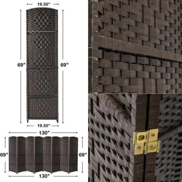 Sorbus 8 Panel Room Divider 6 ft. Tall - Privacy Screen, Extra Wide Double Hinged Panels, Diamond Double-Weaved, Partition Room Dividers and Folding Privacy Screens, Wall Divider for Room Separation - Image 5
