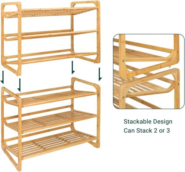JMLHMXC Bamboo Shoe Rack Bench, 34''L*12.5''W*17.5''H Extended Edition 3-Tier Shoe Rack for entryway,Wooden Shoe Shelf Organizer Holds up to 300 lbs Ideal for Hallway Bathroom Living Room Mudroom - Image 8