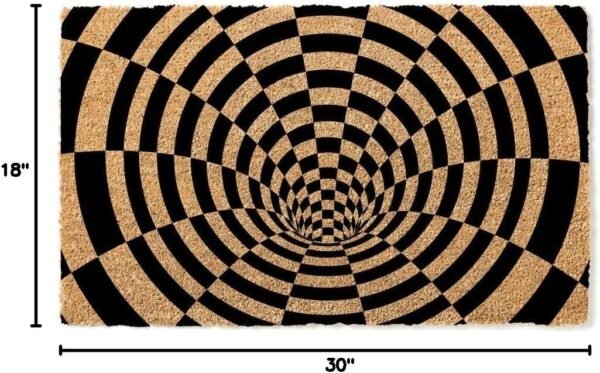 Hole Optical Illusion Pattern Door Mat | Quirky Cool Checkered Doormat | Premium Quality, Thick 100% Coir Coconut Husk Front & Made in The USA - Doormat STK 1614 - Image 2
