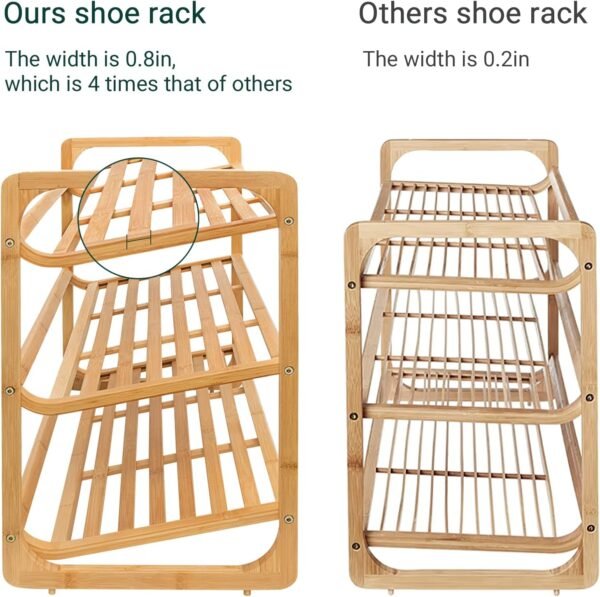 JMLHMXC Bamboo Shoe Rack Bench, 34''L*12.5''W*17.5''H Extended Edition 3-Tier Shoe Rack for entryway,Wooden Shoe Shelf Organizer Holds up to 300 lbs Ideal for Hallway Bathroom Living Room Mudroom - Image 5