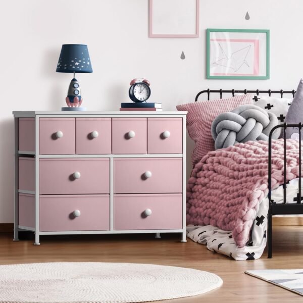 Sorbus Fabric Dresser for Kids Bedroom - Chest of 8 Drawers, Storage Tower, Clothing Organizer, for Closet, for Playroom, for Nursery, Steel Frame, Fabric Bins - Knob Handle (Pastel Pink) - Image 2