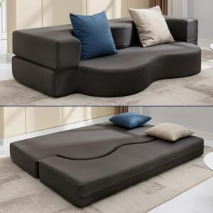 Mjkone Full Size Floding Sofa Bed, Floor Sofa Bed with Memory Foam, Upholstered Convertible Couch Bed, Fold Out Futon Sleeper Couch Bed for Living Room,Guest Room, Washable Cover,Dark Gray