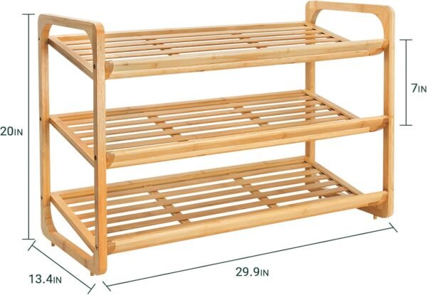 JMLHMXC Bamboo Shoe Rack Bench, 34''L*12.5''W*17.5''H Extended Edition 3-Tier Shoe Rack for entryway,Wooden Shoe Shelf Organizer Holds up to 300 lbs Ideal for Hallway Bathroom Living Room Mudroom - Image 3