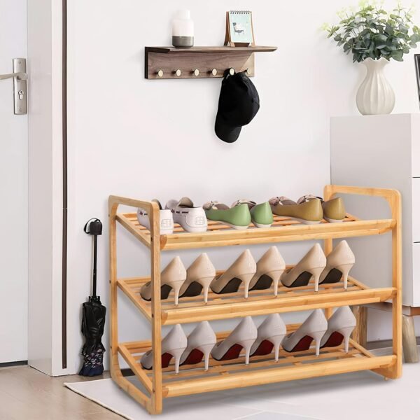 JMLHMXC Bamboo Shoe Rack Bench, 34''L*12.5''W*17.5''H Extended Edition 3-Tier Shoe Rack for entryway,Wooden Shoe Shelf Organizer Holds up to 300 lbs Ideal for Hallway Bathroom Living Room Mudroom - Image 2
