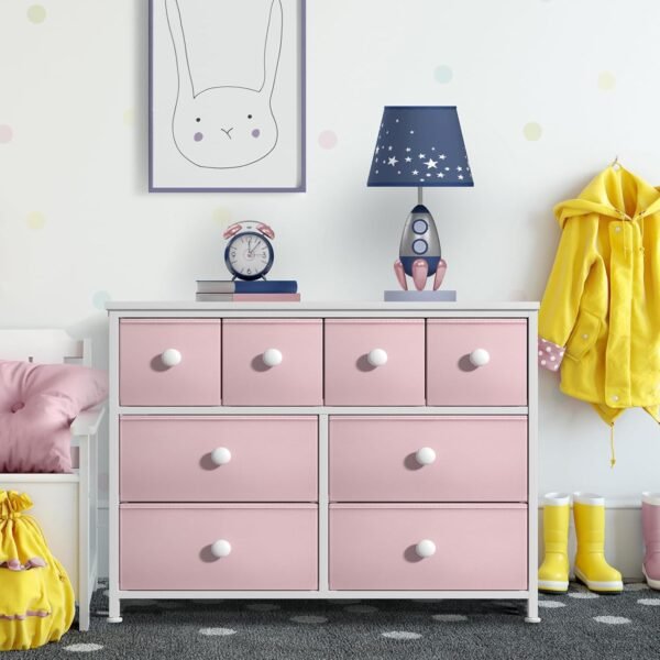 Sorbus Fabric Dresser for Kids Bedroom - Chest of 8 Drawers, Storage Tower, Clothing Organizer, for Closet, for Playroom, for Nursery, Steel Frame, Fabric Bins - Knob Handle (Pastel Pink) - Image 6