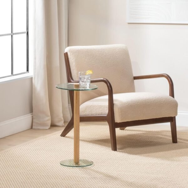 mDesign Glass Top Side/End Drink Table - Tall Modern Round Accent Wood Nightstand Furniture for Living Room, Dorm, Home Office, and Bedroom - 12" Round - Clear/Natural - Image 2