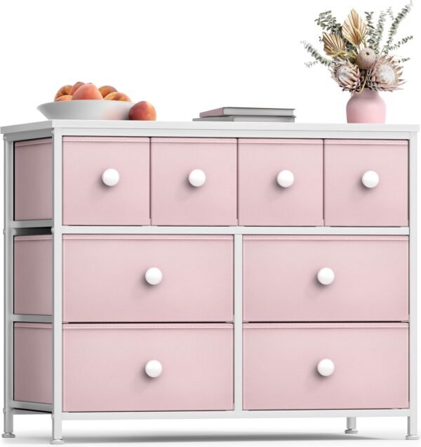 Sorbus Fabric Dresser for Kids Bedroom - Chest of 8 Drawers, Storage Tower, Clothing Organizer, for Closet, for Playroom, for Nursery, Steel Frame, Fabric Bins - Knob Handle (Pastel Pink)