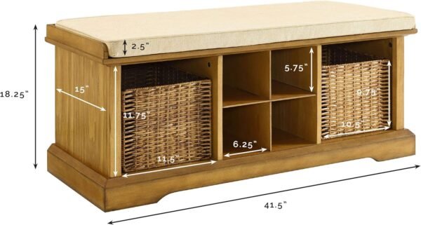Crosley Furniture Brennan Entryway Storage Bench with Bins and a Shoe Rack Organizer, Natural - Image 2