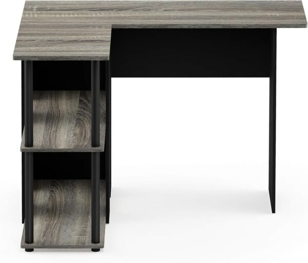 Furinno Abbott L-Shape Computer Desk with Bookshelf, French Oak Grey/Black - Image 4