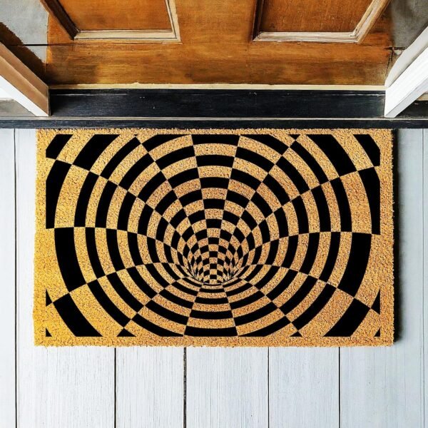 Hole Optical Illusion Pattern Door Mat | Quirky Cool Checkered Doormat | Premium Quality, Thick 100% Coir Coconut Husk Front & Made in The USA - Doormat STK 1614 - Image 6