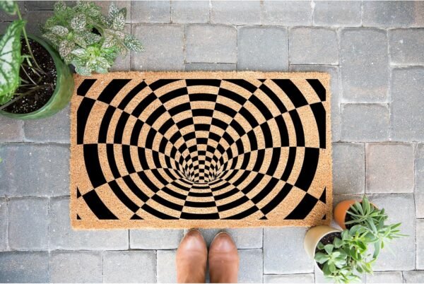 Hole Optical Illusion Pattern Door Mat | Quirky Cool Checkered Doormat | Premium Quality, Thick 100% Coir Coconut Husk Front & Made in The USA - Doormat STK 1614 - Image 8