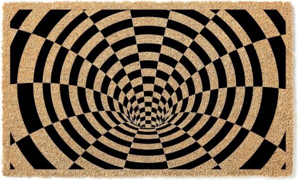 Hole Optical Illusion Pattern Door Mat | Quirky Cool Checkered Doormat | Premium Quality, Thick 100% Coir Coconut Husk Front & Made in The USA - Doormat STK 1614 - Image 4