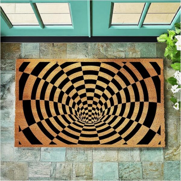 Hole Optical Illusion Pattern Door Mat | Quirky Cool Checkered Doormat | Premium Quality, Thick 100% Coir Coconut Husk Front & Made in The USA - Doormat STK 1614 - Image 7