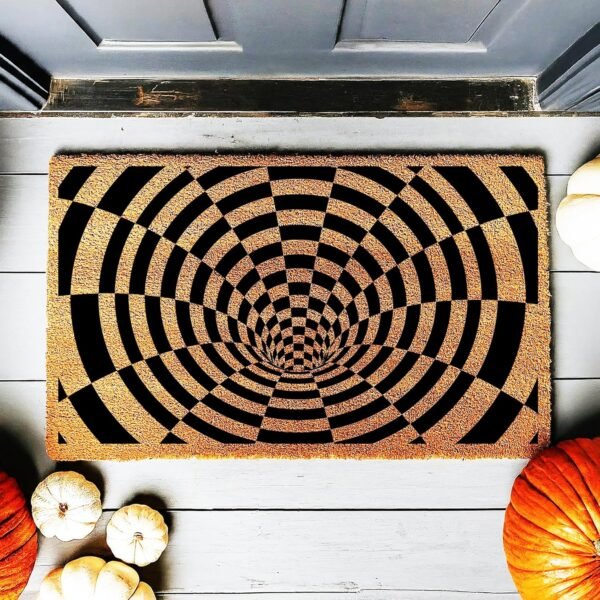 Hole Optical Illusion Pattern Door Mat | Quirky Cool Checkered Doormat | Premium Quality, Thick 100% Coir Coconut Husk Front & Made in The USA - Doormat STK 1614 - Image 9