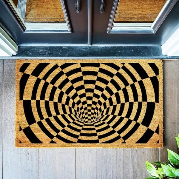 Hole Optical Illusion Pattern Door Mat | Quirky Cool Checkered Doormat | Premium Quality, Thick 100% Coir Coconut Husk Front & Made in The USA - Doormat STK 1614 - Image 5