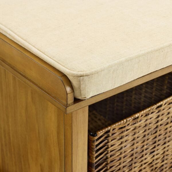 Crosley Furniture Brennan Entryway Storage Bench with Bins and a Shoe Rack Organizer, Natural - Image 5
