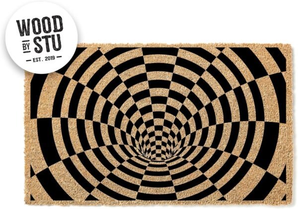 Hole Optical Illusion Pattern Door Mat | Quirky Cool Checkered Doormat | Premium Quality, Thick 100% Coir Coconut Husk Front & Made in The USA - Doormat STK 1614 - Image 10