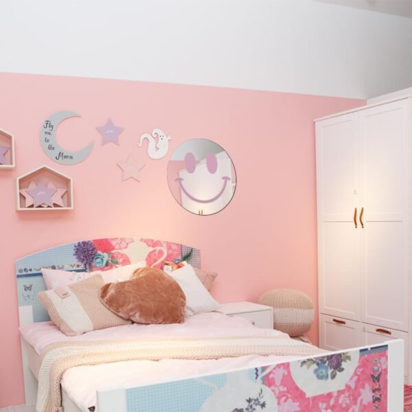 Cute Teenage Girl Room Smiling Face Decorative Mirror Academy Style Smile Pink Room Decoration Aesthetics Mirror Prep Room Decoration 12 inch Fashion Round Bedroom Acrylic Wall Mirror Youth Room - Image 3