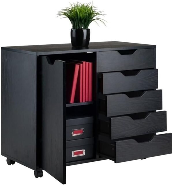 BOWERY HILL 5-Drawer Wide Door Contemporary Wood Storage Cabinet in Black - Image 5