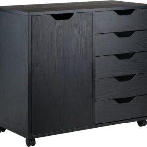 BOWERY HILL 5-Drawer Wide Door Contemporary Wood Storage Cabinet in Black