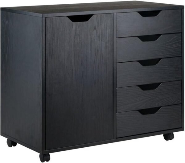 BOWERY HILL 5-Drawer Wide Door Contemporary Wood Storage Cabinet in Black