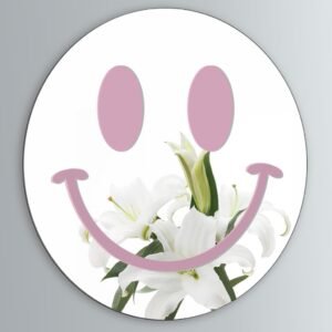 Cute Teenage Girl Room Smiling Face Decorative Mirror Academy Style Smile Pink Room Decoration Aesthetics Mirror Prep Room Decoration 12 inch Fashion Round Bedroom Acrylic Wall Mirror Youth Room