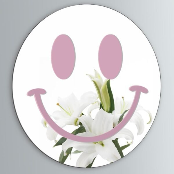 Cute Teenage Girl Room Smiling Face Decorative Mirror Academy Style Smile Pink Room Decoration Aesthetics Mirror Prep Room Decoration 12 inch Fashion Round Bedroom Acrylic Wall Mirror Youth Room