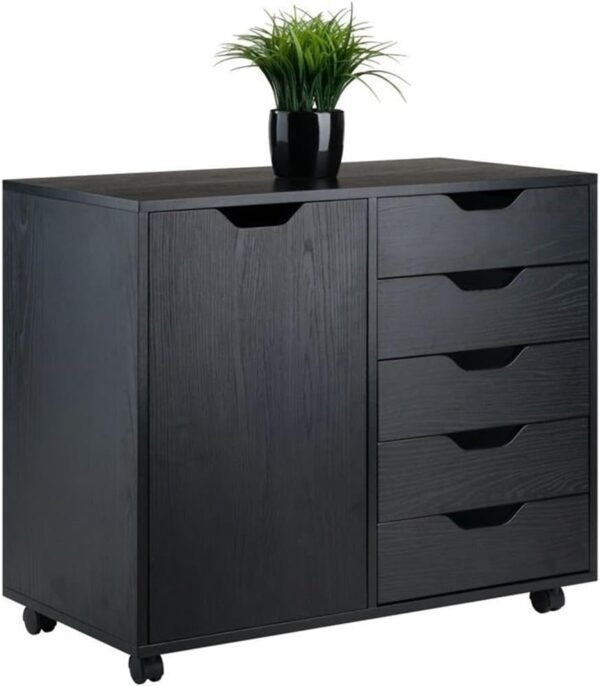 BOWERY HILL 5-Drawer Wide Door Contemporary Wood Storage Cabinet in Black - Image 4