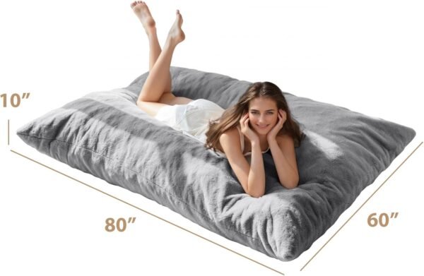 BYBYME 3 in 1 Bean Bag Chair, Convertible Chair Folds from Bean Bag to Lounger, High-Density Foam Filling, Faux Fur Big Sofa Bed, Giant Bean Bag Chair Bed for Adults - Image 2