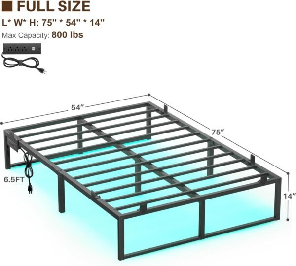Homieasy Full Size Bed Frame with Charging Station and LED Lights, Metal Platform Bed Frame with Non-Slip Mattress Gaskets, No Box Spring Needed, Easy Assembly - Image 3