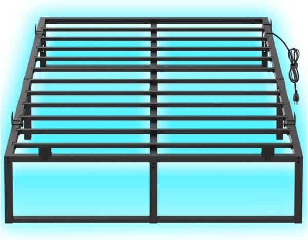 Homieasy Full Size Bed Frame with Charging Station and LED Lights, Metal Platform Bed Frame with Non-Slip Mattress Gaskets, No Box Spring Needed, Easy Assembly
