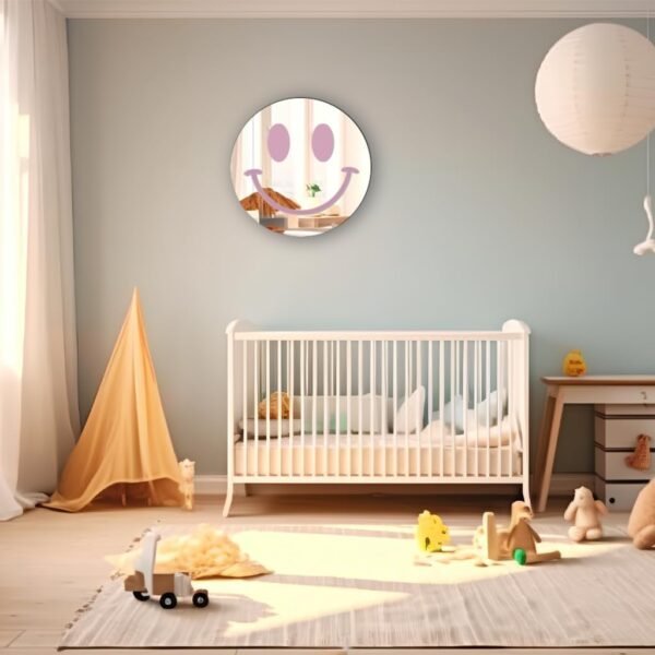 Cute Teenage Girl Room Smiling Face Decorative Mirror Academy Style Smile Pink Room Decoration Aesthetics Mirror Prep Room Decoration 12 inch Fashion Round Bedroom Acrylic Wall Mirror Youth Room - Image 6