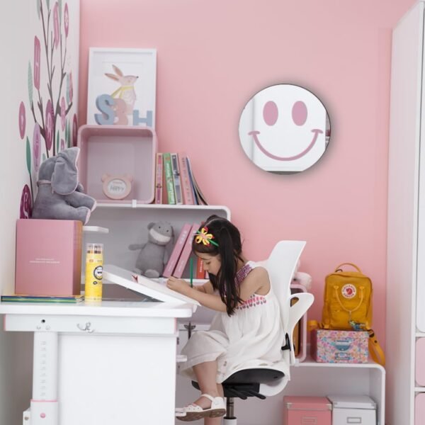Cute Teenage Girl Room Smiling Face Decorative Mirror Academy Style Smile Pink Room Decoration Aesthetics Mirror Prep Room Decoration 12 inch Fashion Round Bedroom Acrylic Wall Mirror Youth Room - Image 4