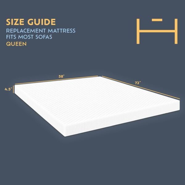 Heyward Premium Memory Foam Sofa Bed Replacement Mattress for Queen Size Sleeper | 4.5” Inch | CertiPUR-US Certified | Washable Material w/Non-Slip Base | 73”L x 58”W x 4.5”H - Image 2