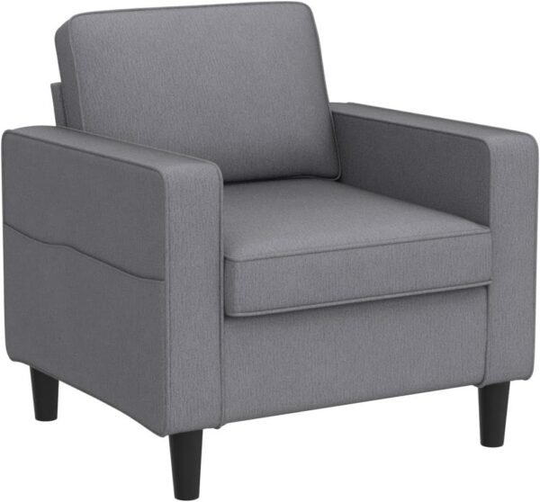 Modern Armchair Single Sofa,Upholstered Sofa Chairs,Linen Comfy Arm Chair with 4 Storage Pockets,Living Room Chair Bedroom Chair for Small Space,Light Grey - Image 4
