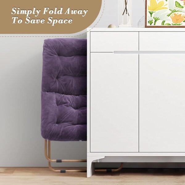 Athena Collection Saucer Chair for Adult, Square Comfy Cozy Chair Folding Chair Faux Fur Metal Frame Foldable Reading Chair Accent Chair for Bed Room Living Room, Purple - Image 6
