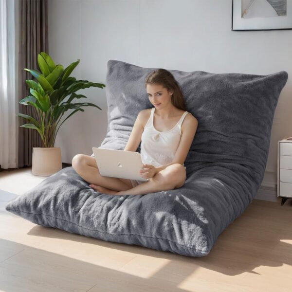 BYBYME 3 in 1 Bean Bag Chair, Convertible Chair Folds from Bean Bag to Lounger, High-Density Foam Filling, Faux Fur Big Sofa Bed, Giant Bean Bag Chair Bed for Adults - Image 9
