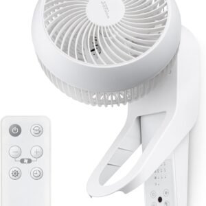 IRIS USA WOOZOO Air Circulator Wall Mount Fan with Remote, 360° Oscillation, 3 Speeds, 414 sqft Coverage, Quiet 30dB Motor, Adjustable Tilt, for Bedroom, Living Room, Office, Dorm, White