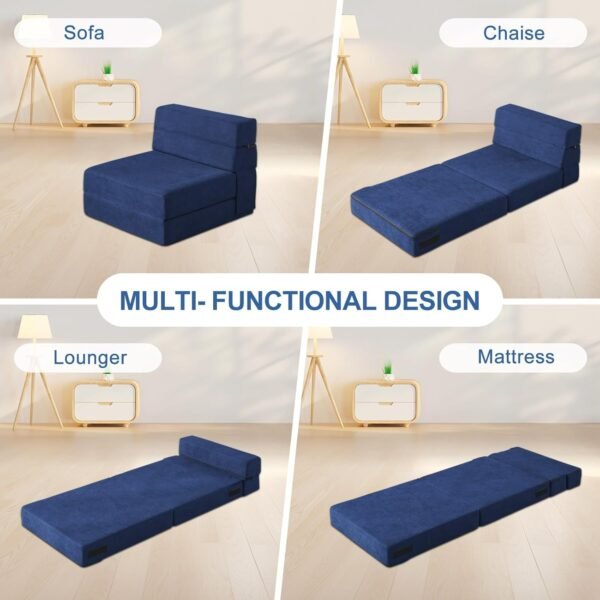 Folding Sofa Bed with Pillow Memory Foam Convertible Sleeper Chair Bed Couch Futon Lazy for Living Room/Home Office/Guest Beds/Apartment/Upstairs Loft,Single Size,Dark Blue - Image 5