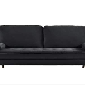 Velvet Tufted Sofas for Living Room, Classic Mid-Century Style with Modern Silhouette, Button Tufting and Wood Legs, Includes 2 Bolster Pillows, Couch, Black