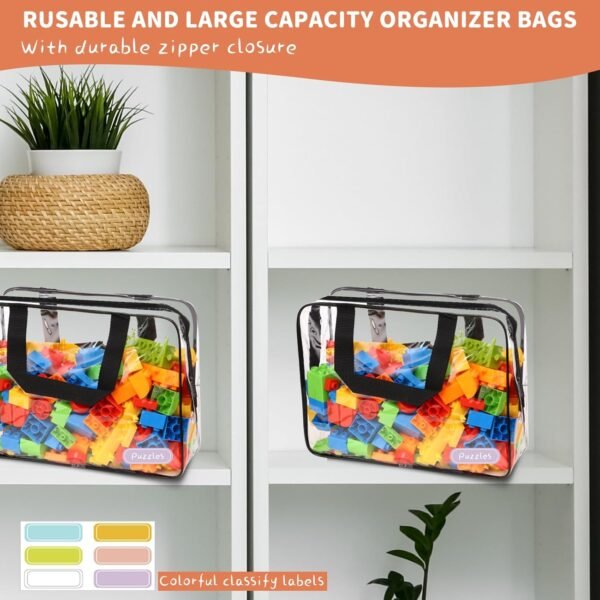 10 Packs Large Toy Storage Bags with Labels, Waterproof Clear PVC Storage Bags for Toys, Travel Organizer Bags with Zipper Closure for Puzzles, Building Blocks, Kids' Books - Image 7