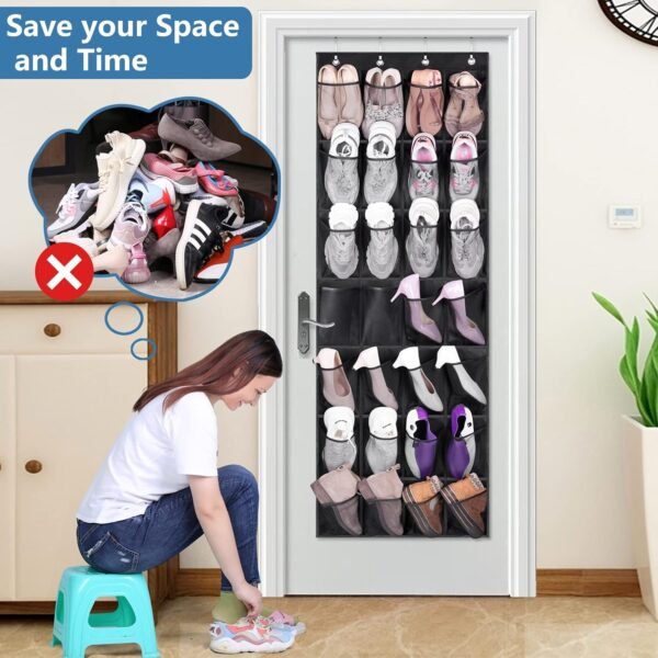 MISSLO Over The Door Shoe Organizer with Deep Pockets and 28 Large Pockets Hanging Shoe Organizer Over The Door Rack for Closet - Image 4